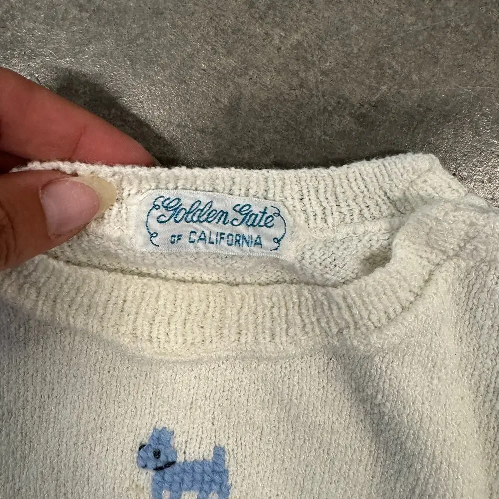 Vintage Y2k 90's Knit Cream Dog Embroidered Coastal Baby Youth Tee 12M